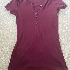 Hollister Maroon Short Sleeve Button Top